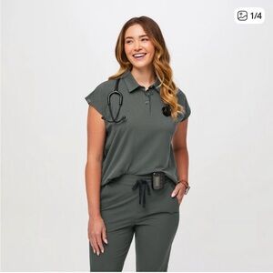 Figs Dark Green Button Down Shirt